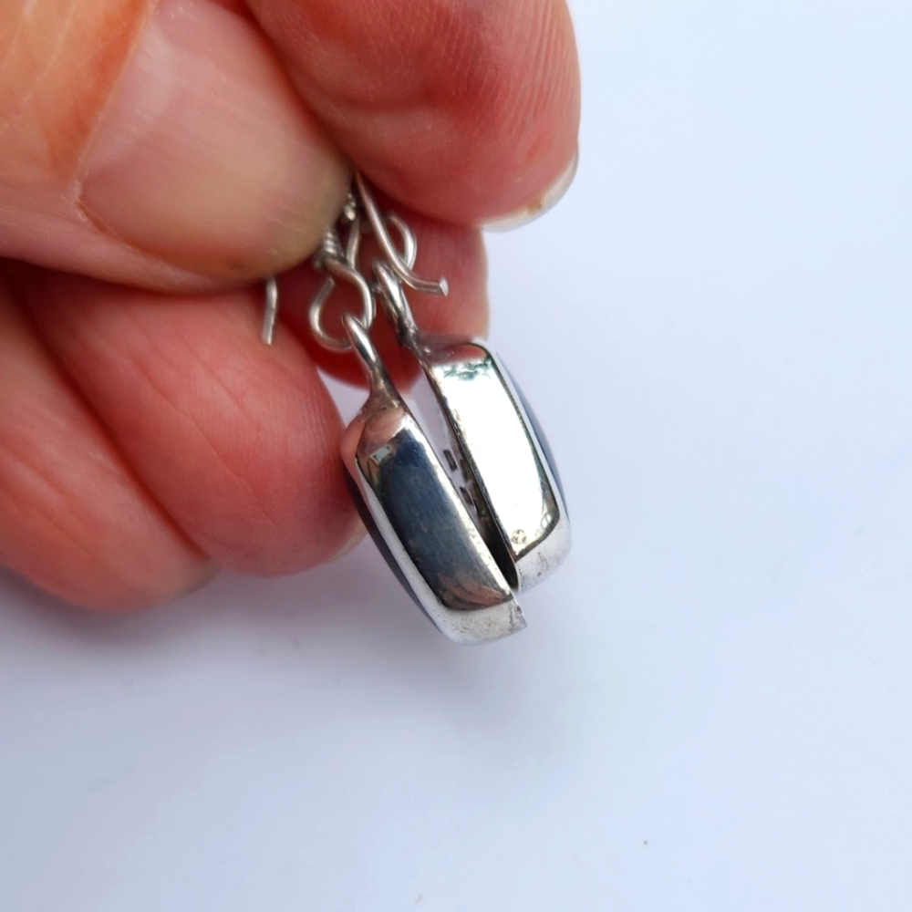 950 Silver & Black Onyx Bevel Earrings New without box - Picture 5 of 6